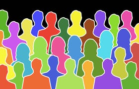 Silhouettes of people in different neon colors to symbolize different people analytics examples.