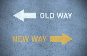 Two arrows pointing in different directions with the words ‘old way’ and ‘new way’ to symbolize process improvement.