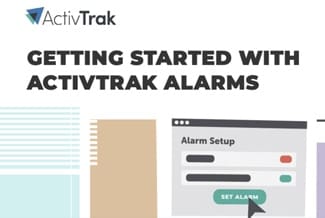 Getting started with ActivTrak alarms below the ActivTrak logo, and below are papers and charts.