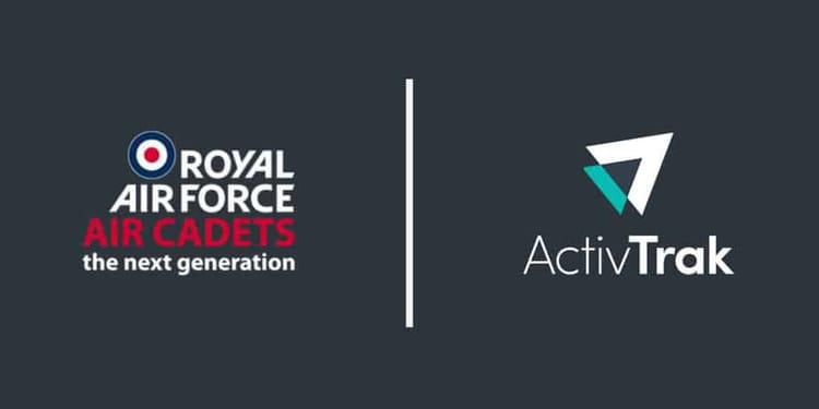 Royal Air Force Air Cadets the next generation with red white and blue circles, a pipe, then the ActivTrak logo.