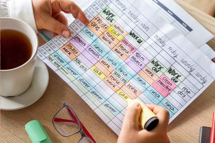 An employee organizing their calendar to help with time management