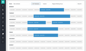 A scheduling screen on the ActivTrak dashboard, showing the schedules Monday through Sunday.