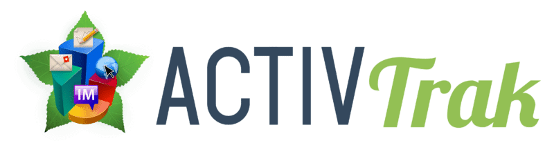 ActivTrak workforce analytics next to the old logo, which is a 5 leaves with a 3D pie chart with symbols for chat and email.