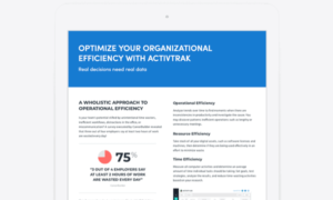 A tablet showing the words optimize your organizational efficiency with ActivTrak and more paragraphs below.