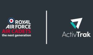 Royal Air Force Air Cadets the next generation with red white and blue circles, a pipe, then the ActivTrak logo.