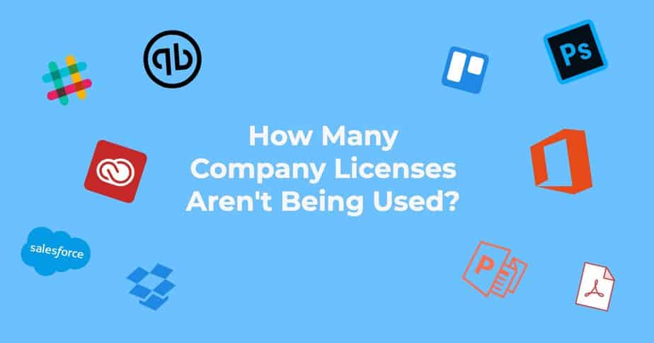 How many company licenses aren't being used? Surrounded by company logos for Salesforce, Dropbox, Adobe and others.