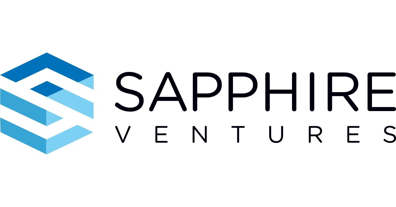 The words Sapphire Ventures and their logo which is a stylized, white S among blue shapes so that it looks like a cube.