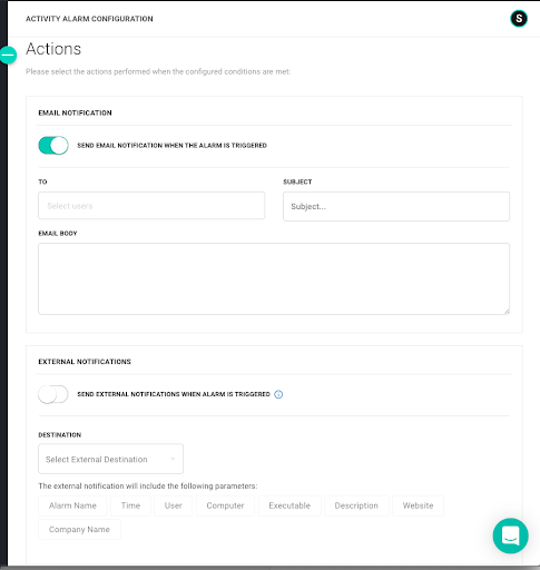 ActivTrak Data Security Screenshot: Alarms - Data Privacy by Default