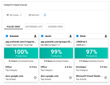 ActivTrak Data Security Screenshot: Team Pulse - Screen Details Add-on