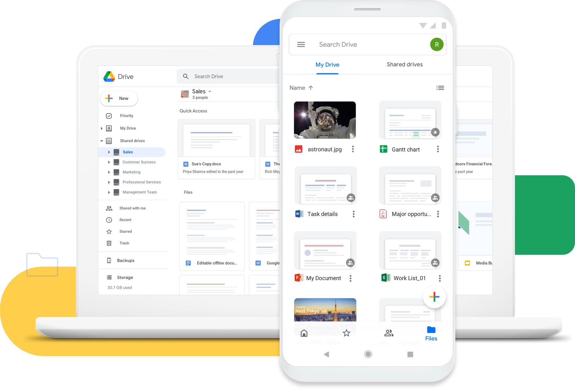 Google drive being used as a remote work software to store and collaborate on files from remote team members