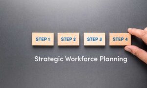 4 numbered blocks to symbolize the steps in strategic workforce planning.