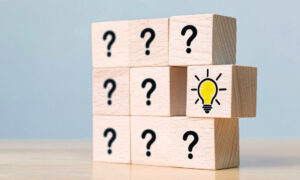 Blocks with question marks to signify productivity challenges.