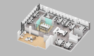 An overhead view of an office showing how space is utilized