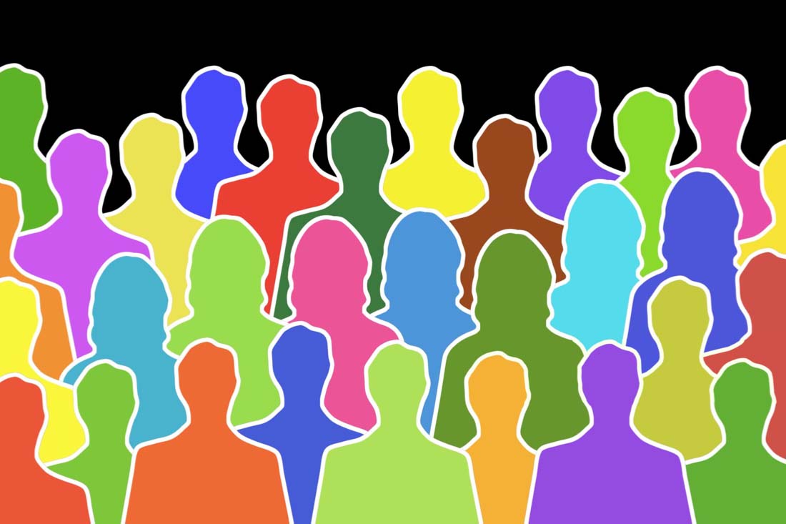 Silhouettes of people in different neon colors to symbolize different people analytics examples.